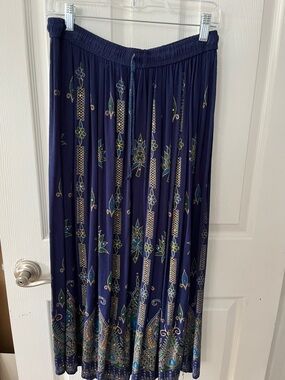 Bohemian Navy Paisley Maxi Skirt with Elastic Waist
